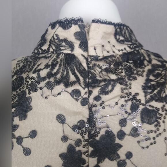 Vicky and Lucas Puff Sleeve Embroidered Floral Black Lace Mesh Dress - Picture 13 of 16